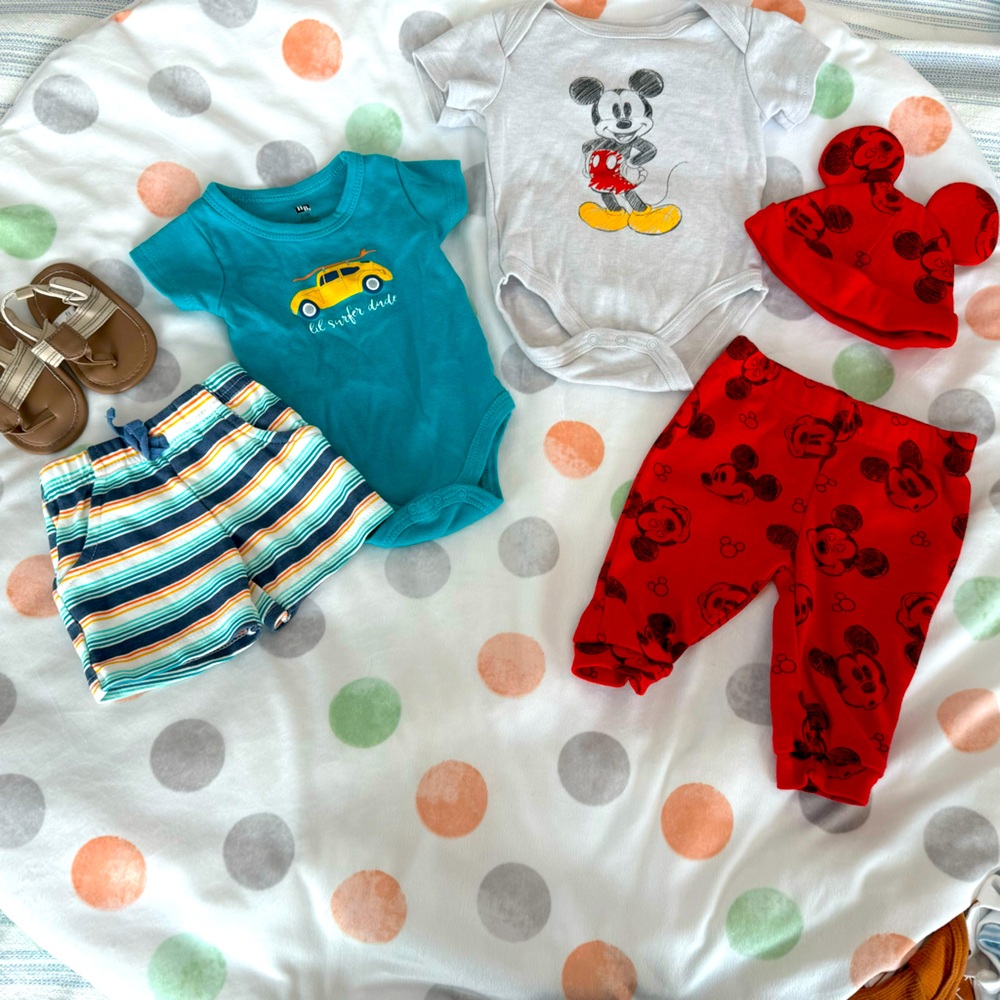 Two Baby Boy Short sleeve matching sets Size 0-3 months